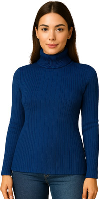 top ten Woven High Neck Casual Women Blue Sweater