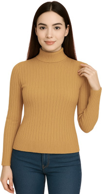 top ten Woven High Neck Casual Women Yellow Sweater