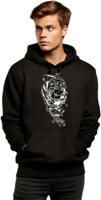 Joy nd Happinness Printed Hooded Neck Casual Men Black Sweater