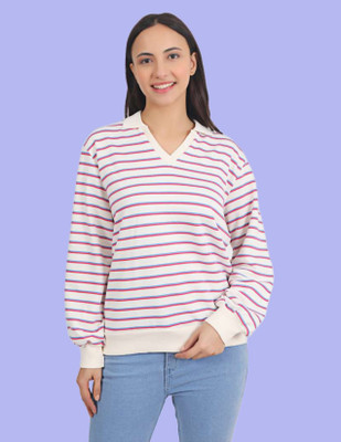 Veins Fashion Full Sleeve Striped Women Sweatshirt