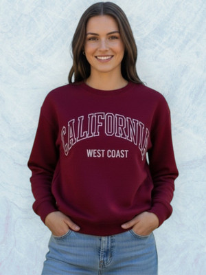 Elite Printed Round Neck Casual Women Maroon Sweater