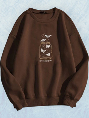 Draxstarfashion Printed Round Neck Casual Women Brown Sweater