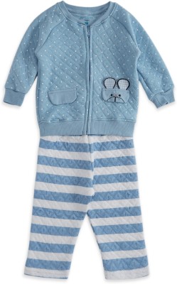 Pantaloons Baby Kids Nightwear Girls Striped, Polka Print Cotton(Blue Pack of 2)