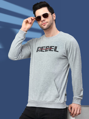 METRONAUT Metronaut Men Grey Melange Round Neck Printed Terry Sweatshirt Full Sleeve Color Block Men Sweatshirt