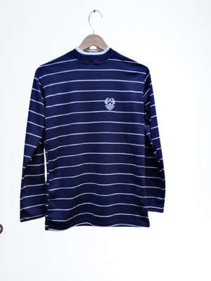 Tiki Tees Striped Round Neck Casual Men Blue Sweater