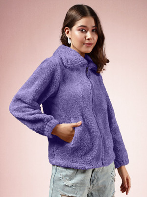 THE DRY STATE Self Design Collared Neck Casual Women Purple Sweater