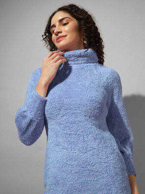 THE DRY STATE Women Sweater Light Blue Above Knee/Mid Thigh Length Dress