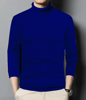 FREAKS Striped High Neck Casual Men Blue Sweater