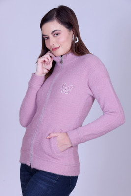Pyro Spirit Solid Round Neck Casual Women Purple Sweater