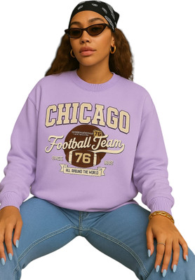 HouseOfCommon Printed Round Neck Casual Women Purple Sweater