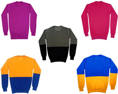 IndiWeaves Full Sleeve Solid, Color Block Boys Sweatshirt