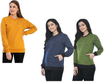 Indeweaves Full Sleeve Self Design Women Sweatshirt