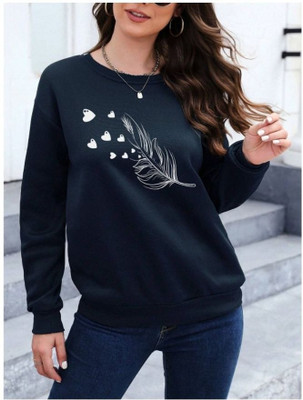 Vmens Printed Round Neck Formal Women Dark Blue Sweater