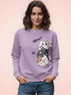 HouseOfCommon Printed Round Neck Casual Women Purple Sweater