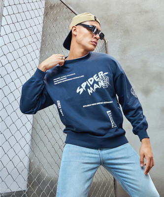 METRONAUT Printed Round Neck Casual Men Dark Blue Sweater
