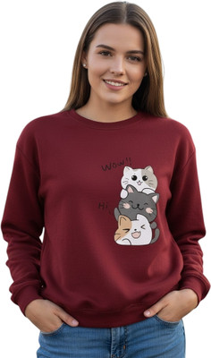 Elite Printed Round Neck Casual Women Maroon Sweater