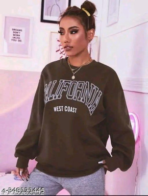 HouseOfCommon Printed Round Neck Casual Women Brown Sweater
