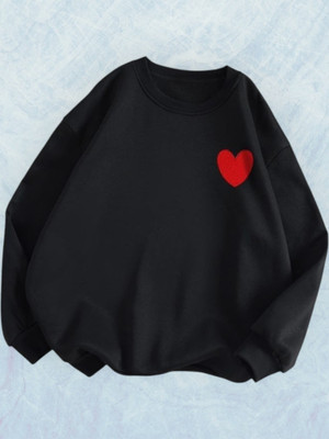 Draxstarfashion Printed Round Neck Casual Women Black Sweater