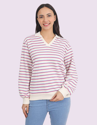 Veins Fashion Full Sleeve Striped Women Sweatshirt
