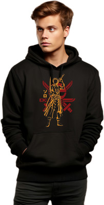 Joy nd Happinness Printed, Graphic Print Hooded Neck Casual Men Black Sweater