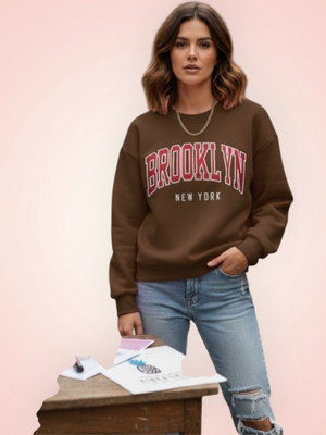 HouseOfCommon Printed Round Neck Casual Women Brown Sweater