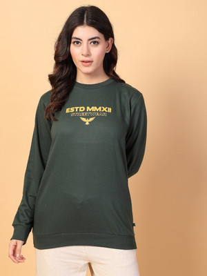 METRONAUT MetronautWomen Bottle Green Fleece Printed Oversized Sweatshirt Full Sleeve Printed Women Sweatshirt