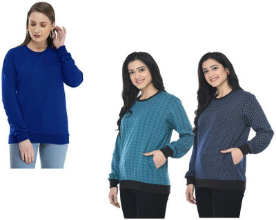 Indeweaves Full Sleeve Self Design Women Sweatshirt