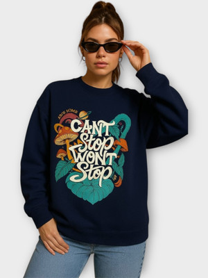 HouseOfCommon Printed Round Neck Casual Women Black Sweater