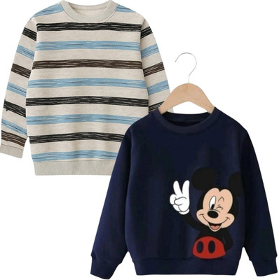 Styks Full Sleeve Graphic Print, Striped Baby Boys & Baby Girls Reversible Sweatshirt