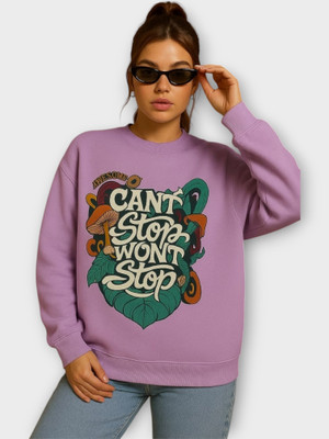 HouseOfCommon Printed Round Neck Casual Women Purple Sweater