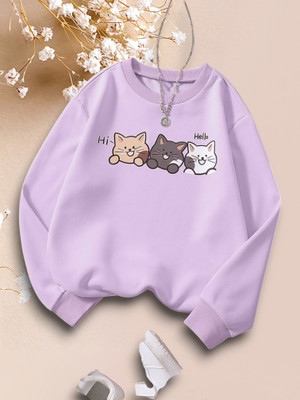 Draxstarfashion Printed Round Neck Casual Women Purple Sweater