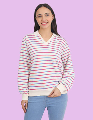 Veins Fashion Full Sleeve Striped Women Sweatshirt