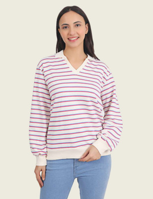 Veins Fashion Full Sleeve Striped Women Sweatshirt