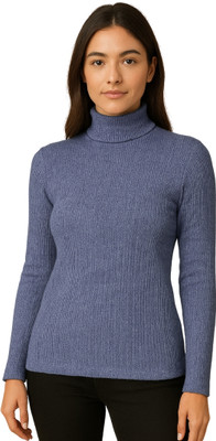 top ten Woven High Neck Casual Women Blue Sweater