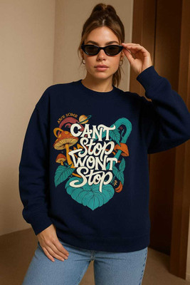 Stylezone Printed Round Neck Casual Women Dark Blue Sweater