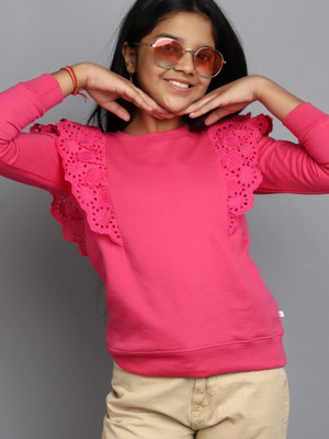 V-MART Full Sleeve Solid, Self Design Girls Sweatshirt