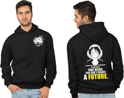 Joy nd Happinness Printed Hooded Neck Casual Men Black Sweater
