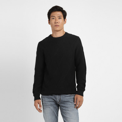 LEVI'S Self Design Round Neck Casual Men Black Sweater