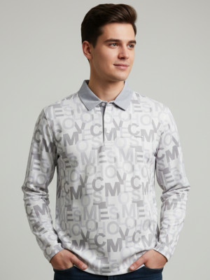 ParcelYard Printed Men Polo Neck Grey T-Shirt