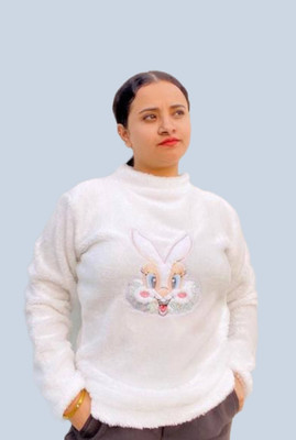 Nomi Indy Made Solid High Neck Casual Women White Sweater