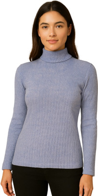 top ten Woven High Neck Casual Women Blue Sweater