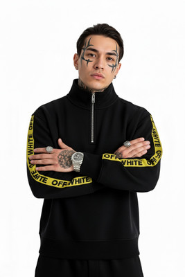 Crossbone Full Sleeve Striped, Printed Men Sweatshirt