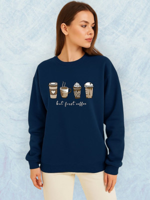 Stylezone Printed Round Neck Casual Women Dark Blue Sweater