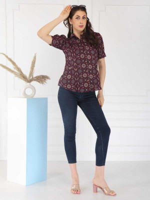Phalodi Creation Casual Floral Print Women Brown Top