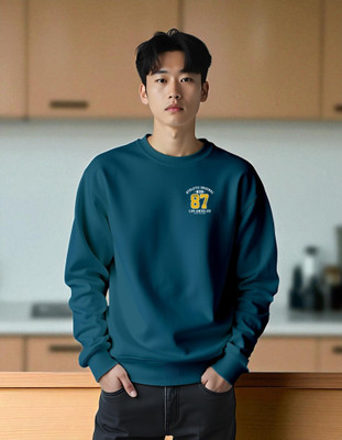 flyind Full Sleeve Printed, Solid Men Reversible Sweatshirt