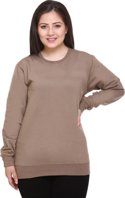SHAUN Self Design Round Neck Lounge Wear Women Brown Sweater