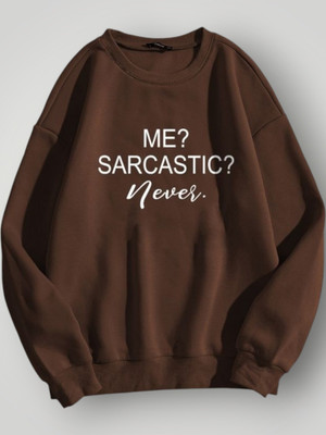 Draxstarfashion Printed Round Neck Casual Women Brown Sweater
