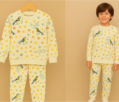 SILAYI BY RENU MEHRA Kids Nightwear Boys & Girls Animal Print Cotton(Beige Pack of 1)