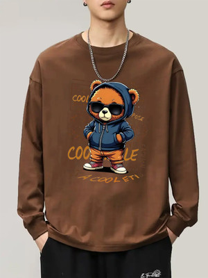 KEESOR Graphic Print Men Round Neck Brown T-Shirt