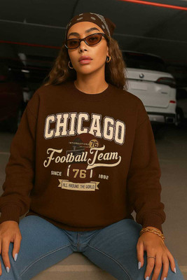 HouseOfCommon Printed Round Neck Casual Women Brown Sweater